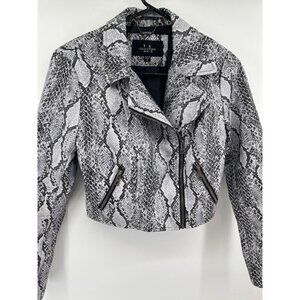 LA Coalition Jacket Womens Small Snakeskin Faux Leather Cropped Moto Mob Wife
